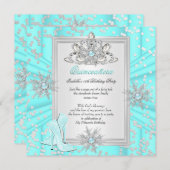 キンセアニェラ15誕生日ライトティール(緑がかった色)ブルーヒール 招待状 (正面/裏面)