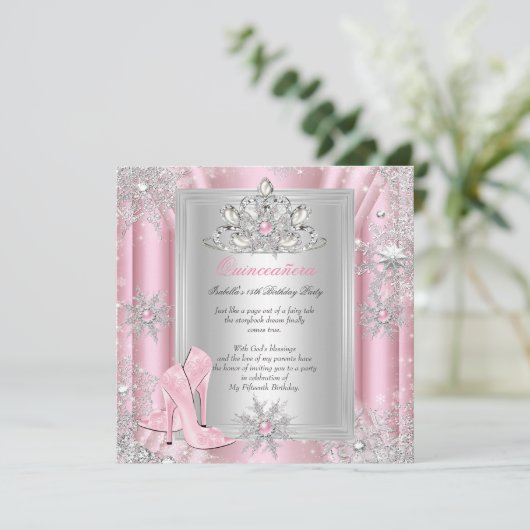 キンセアニェラ15誕生日ライトピンクヒール2 招待状 (スタンド正面)