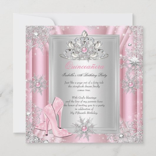 キンセアニェラ15誕生日ライトピンクヒール2 招待状 (正面)