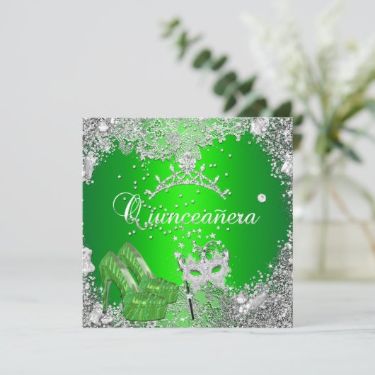 キンセアニェラ15誕生日ライムシルバーマスクティアラ 招待状 (スタンド正面)