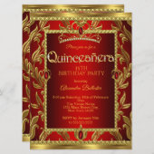 キンセアニェラ15誕生日レッドルビージュエルティアラ金ゴールド 招待状 (正面/裏面)