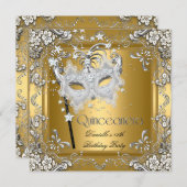 キンセアニェラ15誕生日仮装シルバー金ゴールド 招待状 (正面/裏面)