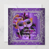 キンセアニェラ15誕生日仮装マスクパープル 招待状 (正面)