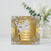 キンセアニェラ15誕生日仮装マスク金ゴールド 招待状 (スタンド正面)