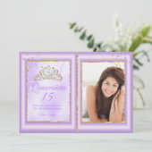 キンセアニェラ15誕生日薄紫紫金ゴールド写真 招待状 (スタンド正面)
