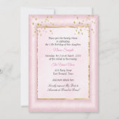キンセアニェラ15誕生日赤面ピンク金ゴールド写真 招待状 (裏面)