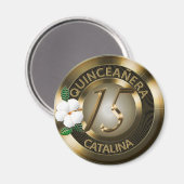 キンセアニェラ15誕生日金ゴールドフェイク金属フローラ マグネット (正面/裏面)