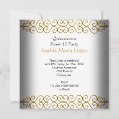 キンセアニェラ15誕生日金ゴールドホワイトレース写真 招待状 (裏面)