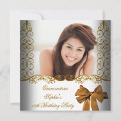 キンセアニェラ15誕生日金ゴールドホワイトレース写真 招待状 (正面)
