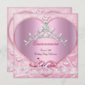 キンセアニェラ15 15thホワイトピンクスワンズティアラハート 招待状 (正面/裏面)