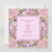 キンセアニェラ15thかわいらしピンクダマスク金ゴールドフローラ 招待状 (裏面)