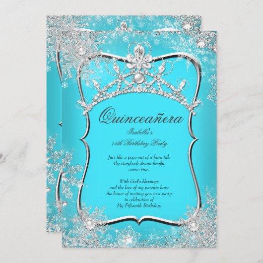 キンセアニェラ15thウィンターワンダーランドシルバーティール（緑がかった色） 招待状 (正面/裏面)