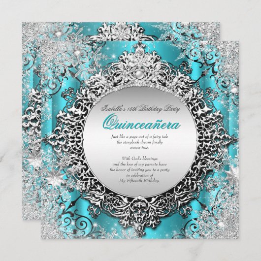 キンセアニェラ15thウィンターワンダーランドティール（緑がかった色）アクア2 招待状 (正面/裏面)