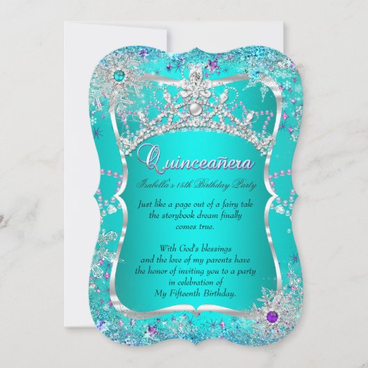 キンセアニェラ15thウィンターワンダーランドティール（緑がかった色）パープル 招待状 (正面)