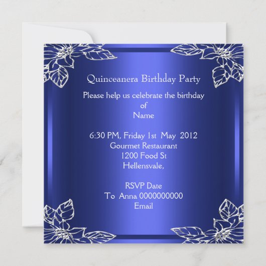 キンセアニェラ15thエリートエレガントバースデーパーティー 招待状 (裏面)