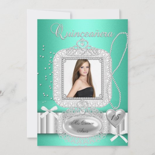キンセアニェラ15thグリーンレースパール写真 招待状 (正面)