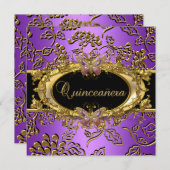 キンセアニェラ15thダマスクパープル金ゴールドブラック 招待状 (正面/裏面)