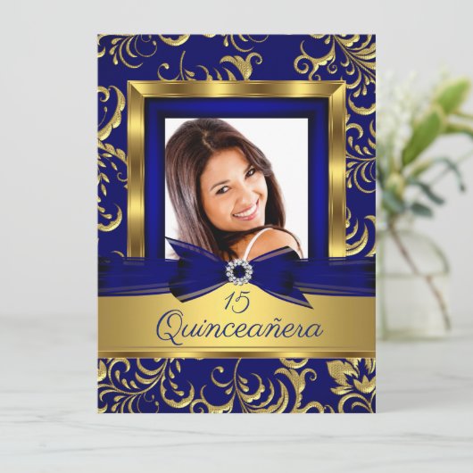 キンセアニェラ15thネイビーブルー金ゴールドフローラ写真 招待状 (スタンド正面)