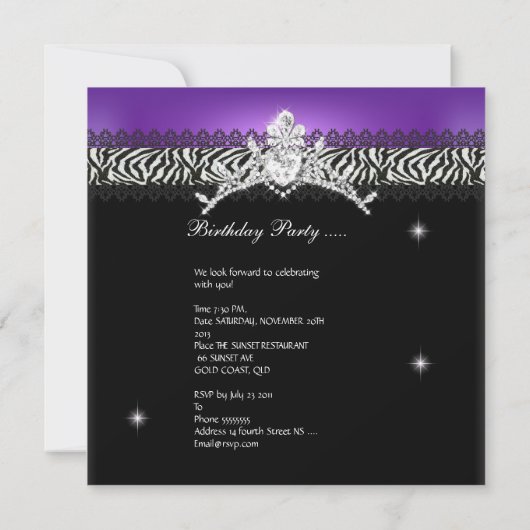 キンセアニェラ15thバースデーパーティーゼブラパープルブラック 招待状 (裏面)