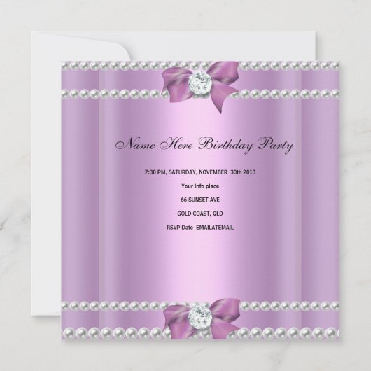 キンセアニェラ15thバースデーパーティーゼブラ薄紫パール 招待状 (裏面)
