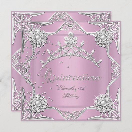 キンセアニェラ15thバースデーパーティーソフトピンク 招待状 (正面/裏面)