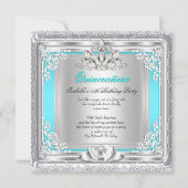 キンセアニェラ15thバースデーパーティーティール（緑がかった色）シルバー 招待状 (正面)