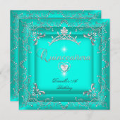 キンセアニェラ15thバースデーパーティーティール(緑がかった色)ティアラシルバー 招待状 (正面/裏面)