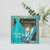 キンセアニェラ15thバースデーパーティーティール(緑がかった色)ドレスガウン 招待状 (スタンド正面)