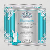 キンセアニェラ15thバースデーパーティーティール(緑がかった色)ハイヒール 招待状 (正面/裏面)