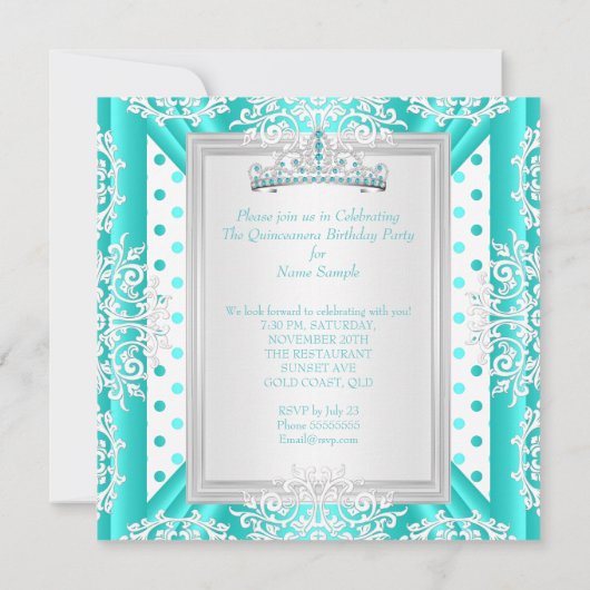 キンセアニェラ15thバースデーパーティーティール(緑がかった色)ブルースポット 招待状 (裏面)