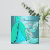 キンセアニェラ15thバースデーパーティーティール（緑がかった色）ブルードレス 招待状 (スタンド正面)