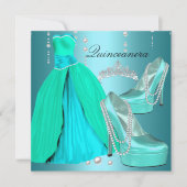キンセアニェラ15thバースデーパーティーティール（緑がかった色）ブルードレス 招待状 (正面)