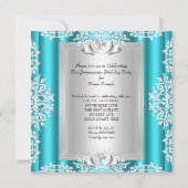 キンセアニェラ15thバースデーパーティーティール（緑がかった色）ブルーヒール 招待状 (裏面)