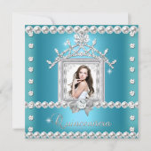 キンセアニェラ15thバースデーパーティーティール(緑がかった色)ブルー 招待状 (正面)