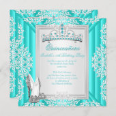 キンセアニェラ15thバースデーパーティーティール（緑がかった色）ブルー 招待状 (正面/裏面)