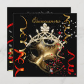 キンセアニェラ15thバースデーパーティードレッドブラックマスク2 招待状 (正面/裏面)