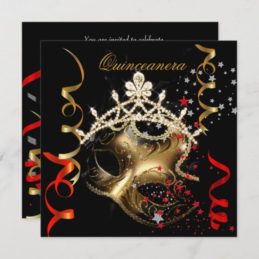 キンセアニェラ15thバースデーパーティードレッドブラックマスク2 招待状 (正面/裏面)