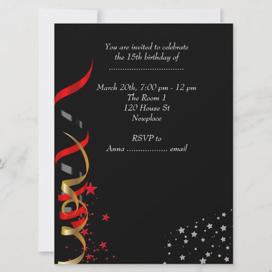キンセアニェラ15thバースデーパーティードレッドブラックマスク 招待状 (裏面)