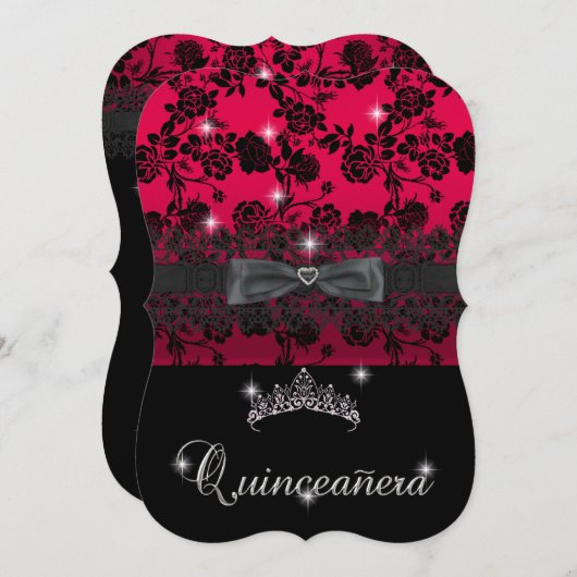 キンセアニェラ15thバースデーパーティードレッドブラックレース 招待状 (正面/裏面)