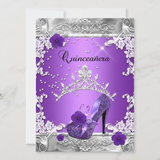 キンセアニェラ15thバースデーパーティーパープルシルバー 招待状 (正面)