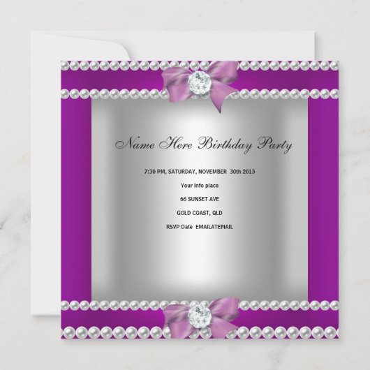キンセアニェラ15thバースデーパーティーパープルティアラ 招待状 (裏面)