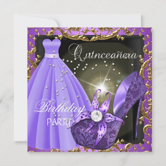 キンセアニェラ15thバースデーパーティーパープルドレスガウン 招待状 (正面)