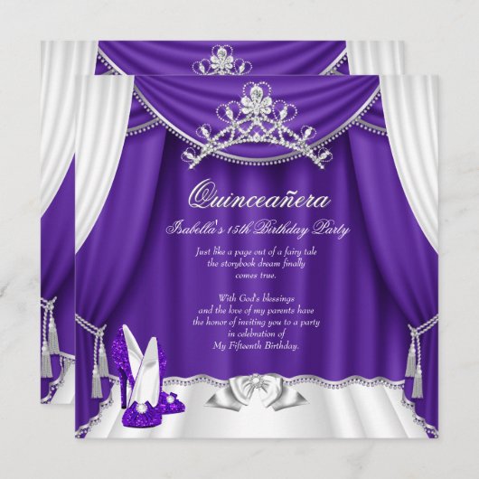 キンセアニェラ15thバースデーパーティーパープルハイトティアラ 招待状 (正面/裏面)