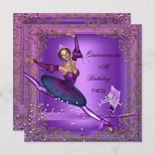 キンセアニェラ15thバースデーパーティーパープルバレリーナ2 招待状 (正面/裏面)