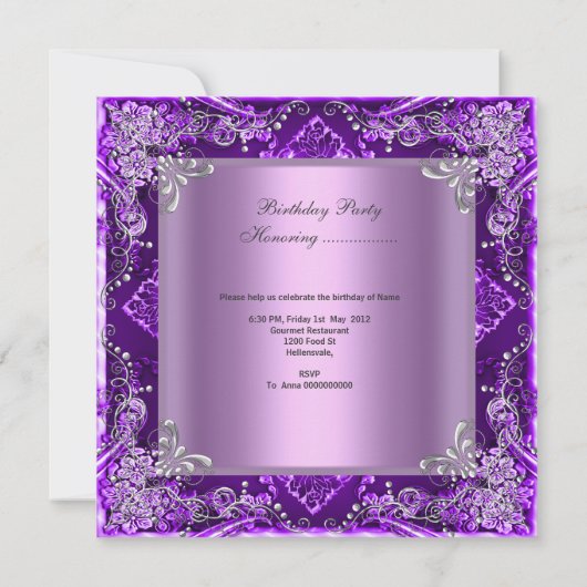 キンセアニェラ15thバースデーパーティーパープル薄紫 招待状 (裏面)
