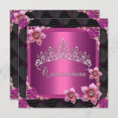 キンセアニェラ15thバースデーパーティーピンクティアラボタン 招待状 (正面/裏面)