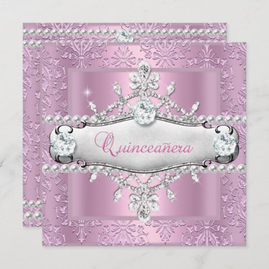 キンセアニェラ15thバースデーパーティーピンクティアラ 招待状 (正面/裏面)