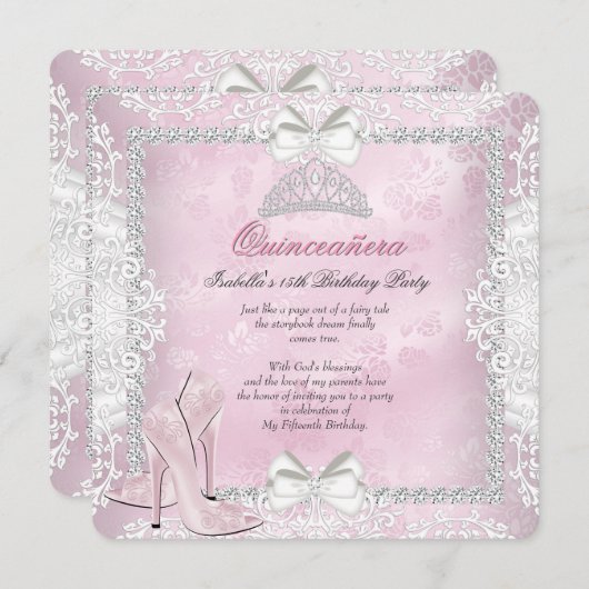 キンセアニェラ15thバースデーパーティーピンクハイヒール 招待状 (正面/裏面)