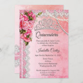 キンセアニェラ15thバースデーパーティーピンクローズティアラ 招待状 (正面/裏面)