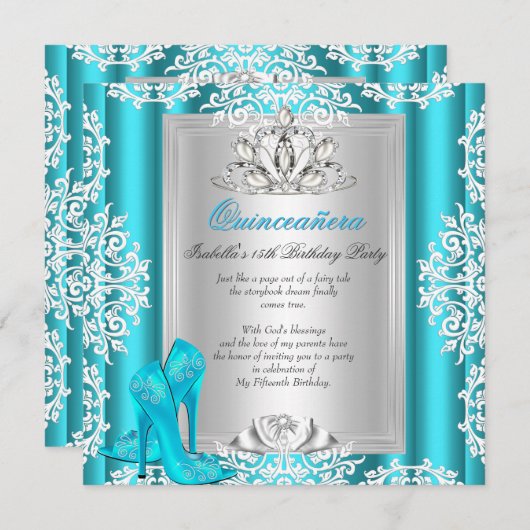 キンセアニェラ15thバースデーパーティーブルーシューズ6 招待状 (正面/裏面)